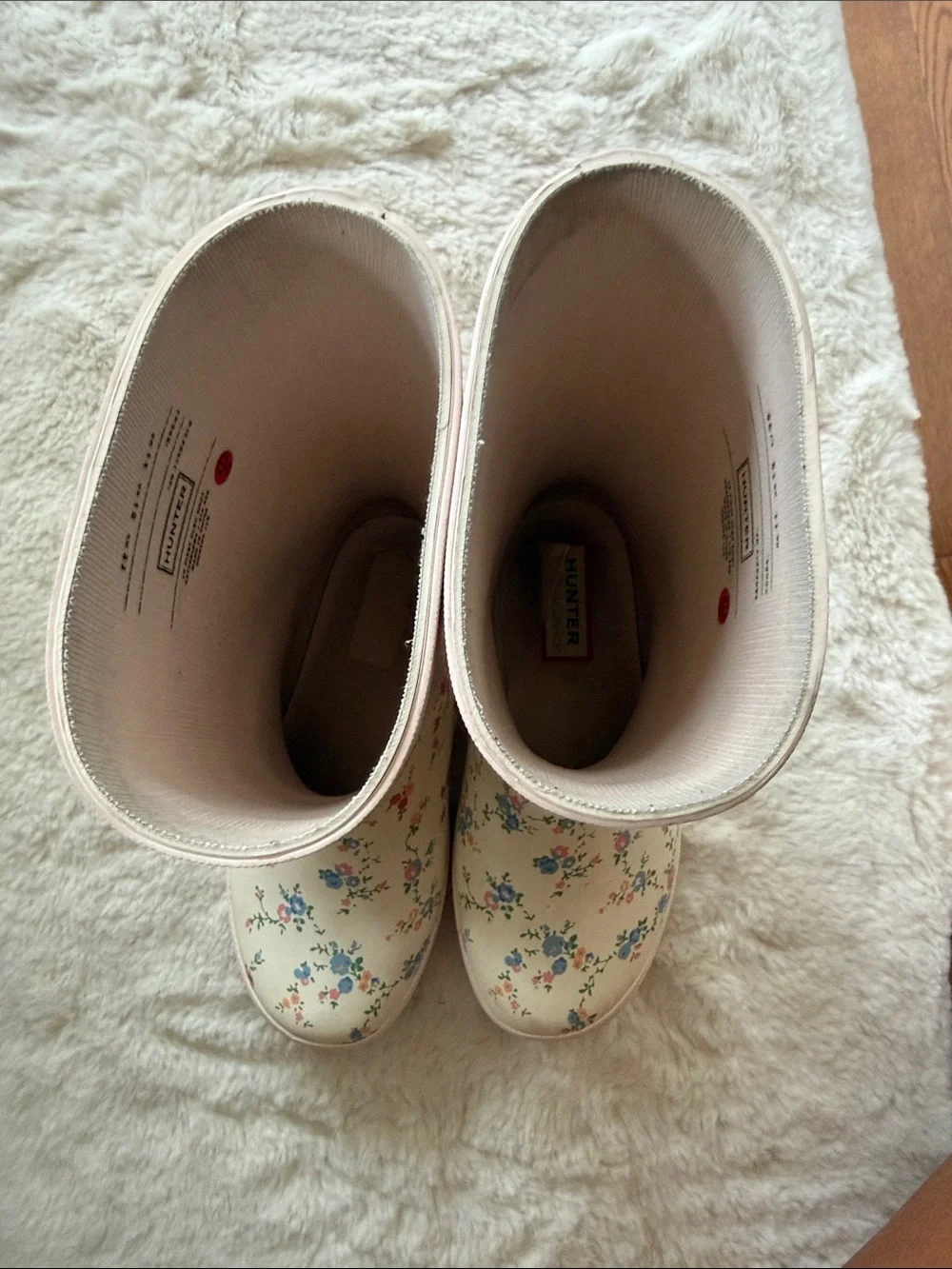 HunterXloveshackfancy girls Cream Floral Rain Boots with Pink Accents